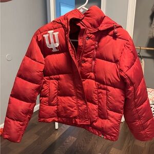 Red Puffer Jacket with IU Logo